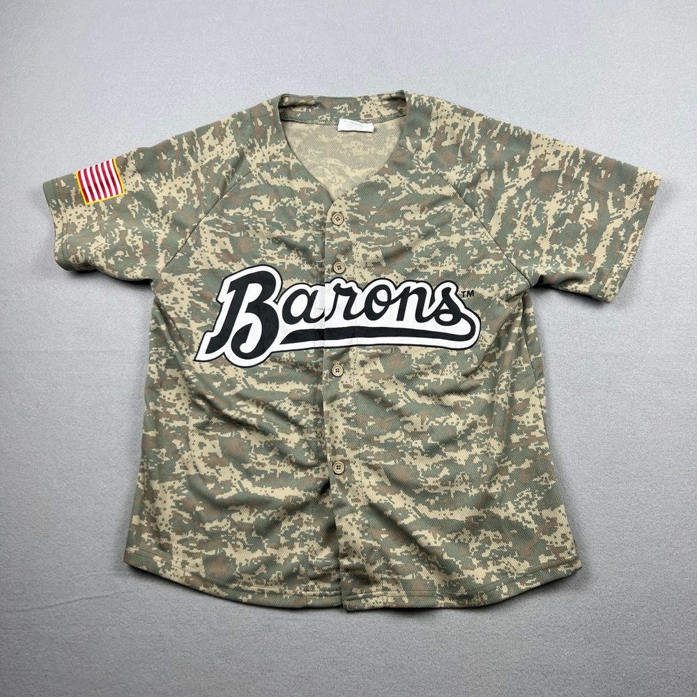 Birmingham Barons Coca-Cola Youth XL Green Digital Camo Baseball Jersey USA Flag